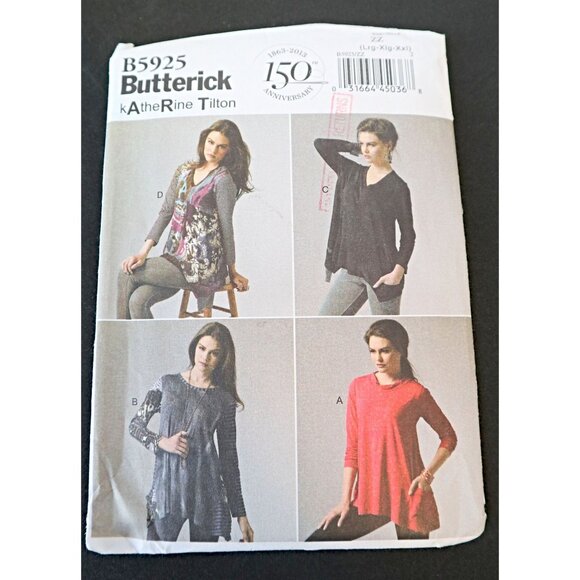 Butterick B5925 Sewing Pattern Misses' Top Pullover Sizes L XL XXL - Picture 1 of 5